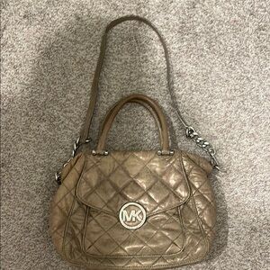 Michael Michael Kors Brown gold Quilted Shoulder Bag with Metal Accents